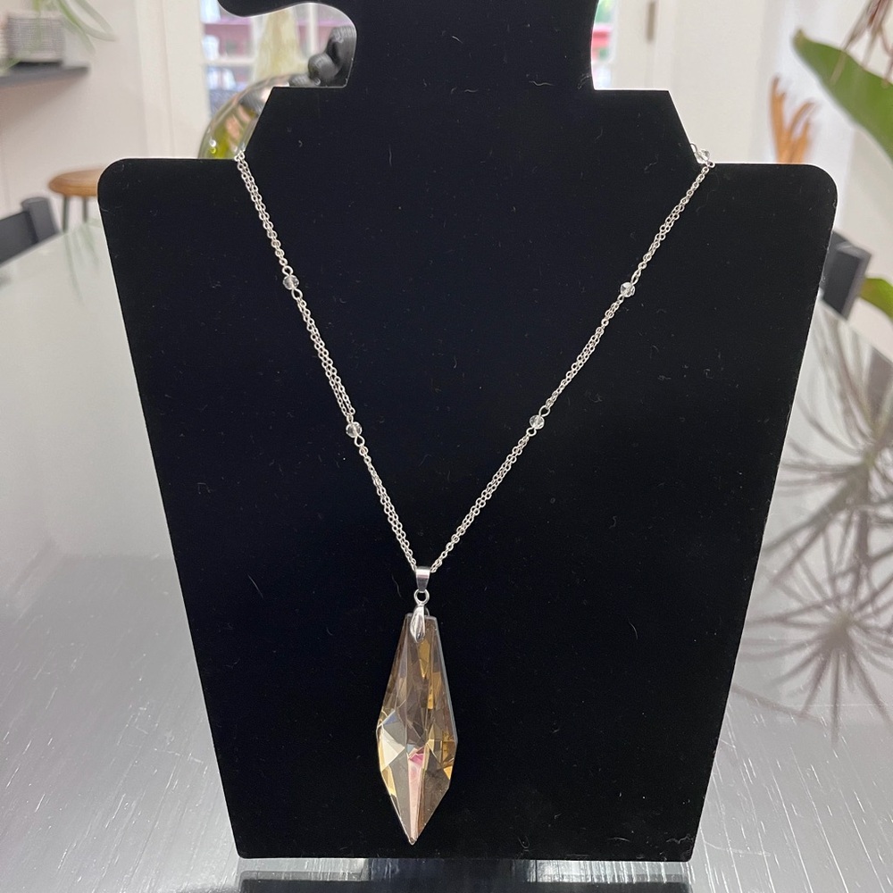 Statement necklace 18 inch total with faux yellow quartz and clear stones